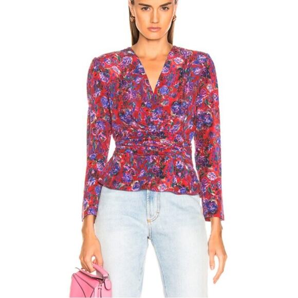 IRO Structured Shoulder V-Neck Hurl Floral Silk Blouse size FR 32 (US XXS) - Picture 1 of 9